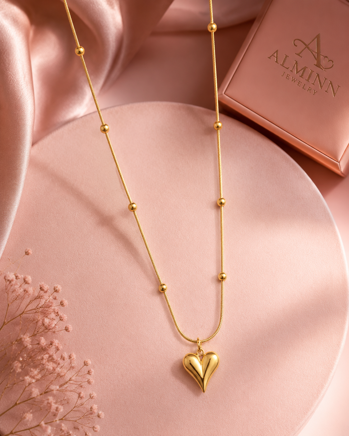 Alminn Golden Heart Pendant Necklace