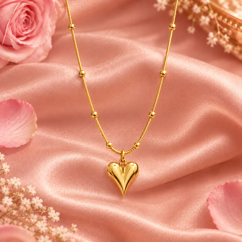 Golden Heart Bead Necklace