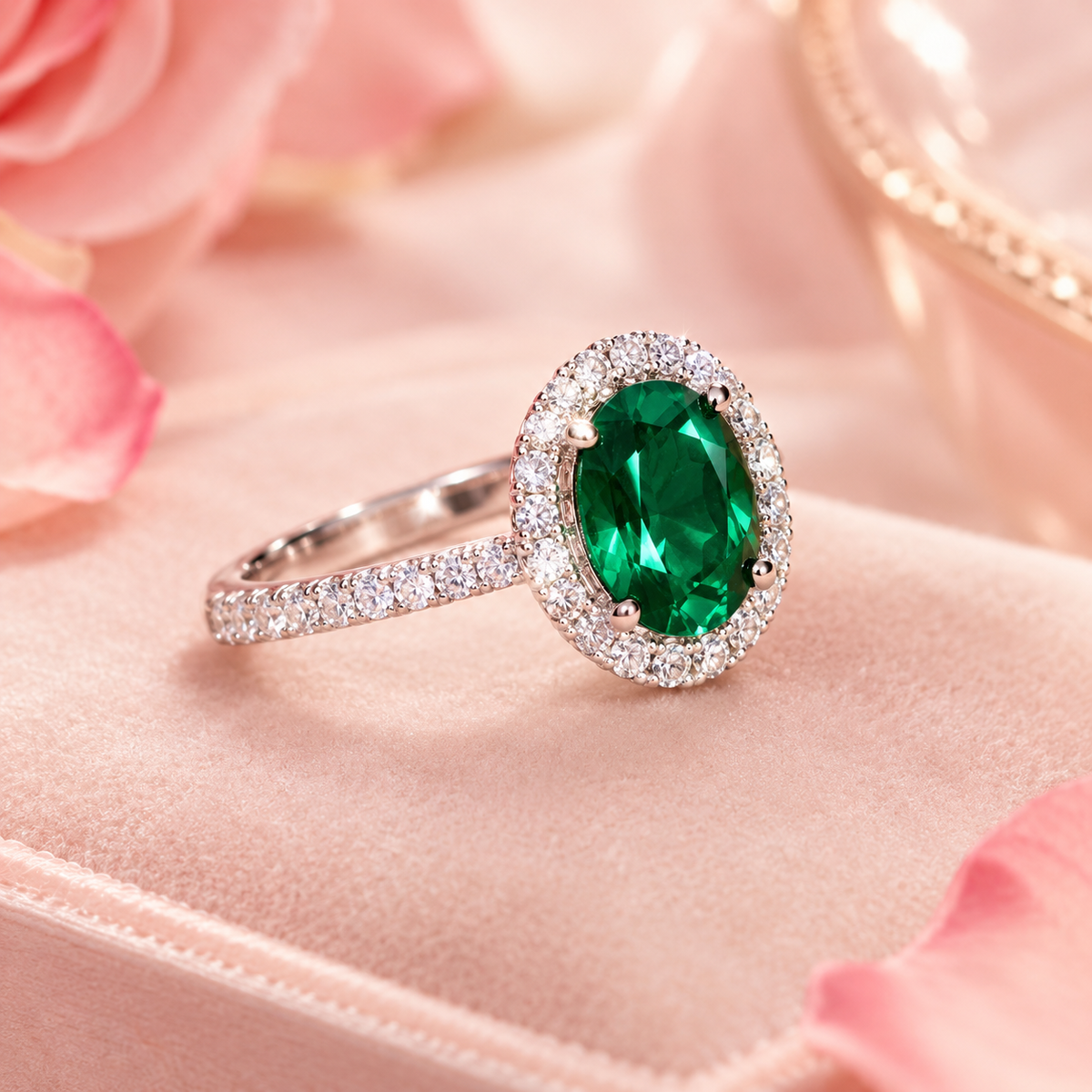 Emerald Green Halo Ring