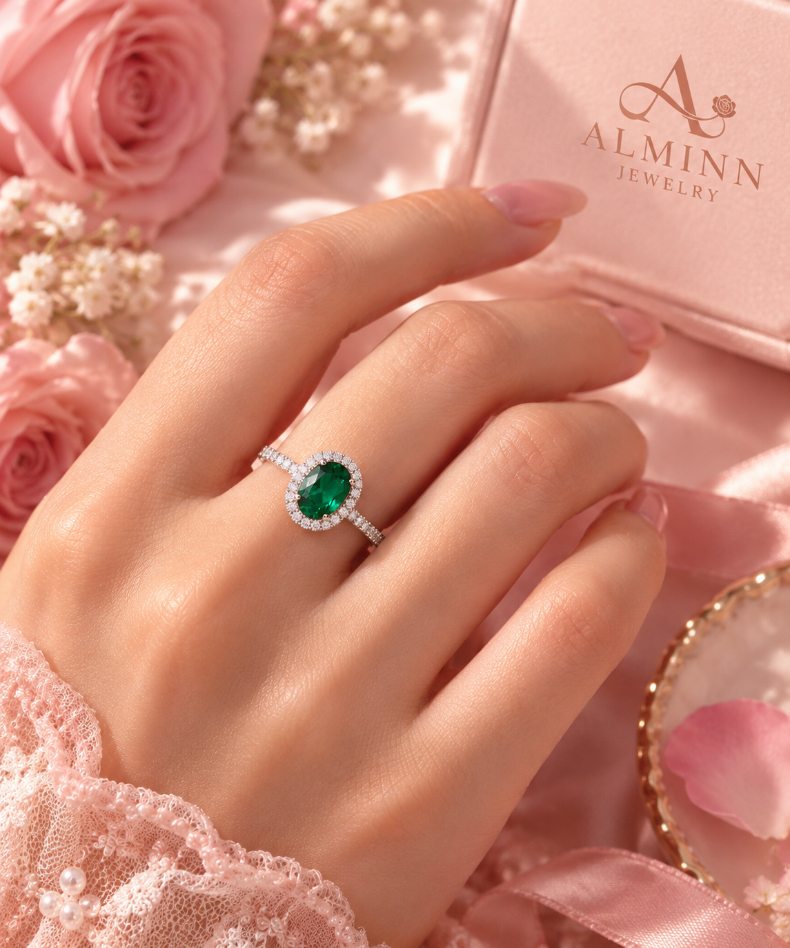 Emerald Green Halo Ring
